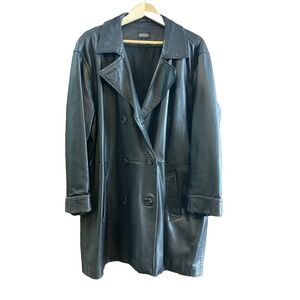 Vintage COACH Leather Women's Trench Coat Sz L Black 1996-1999 Soft Long Buttons